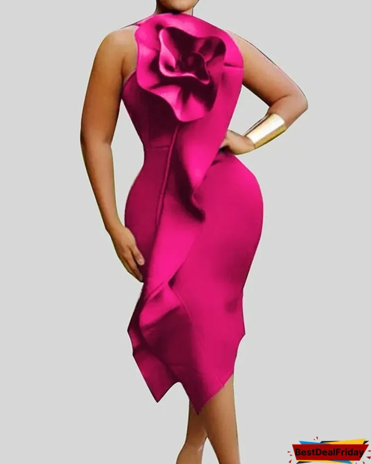 chic flounce red mid calf plus size dress p126865