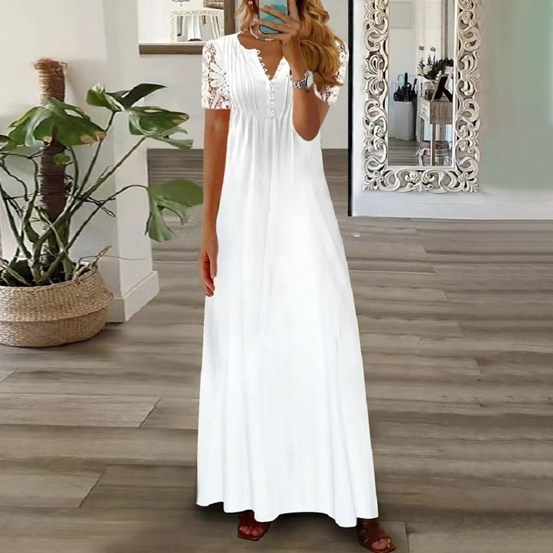Lace Solid Color Casual Maxi Dress wearshes