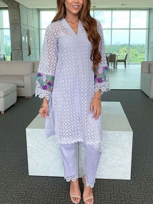 Hollow Long Sleeve Ethnic Style Ladies Suit