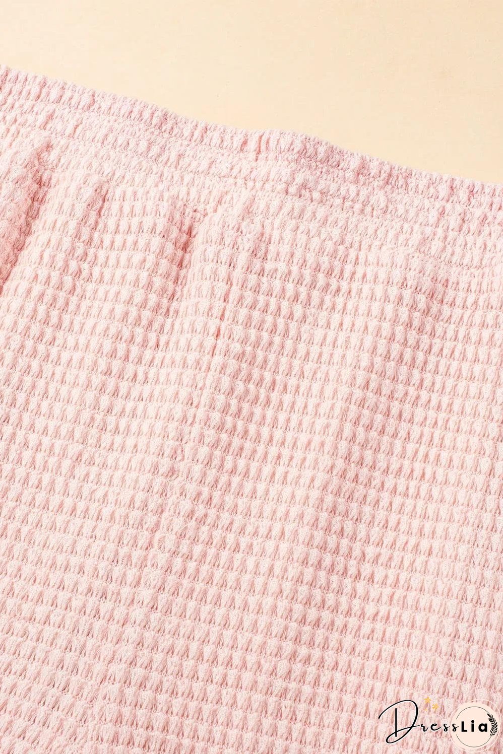 Pink Fringe Trim Textured Short Two Piece Set