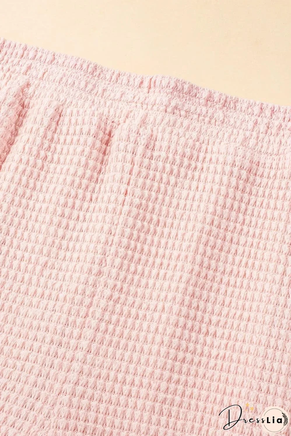 Pink Fringe Trim Textured Short Two Piece Set