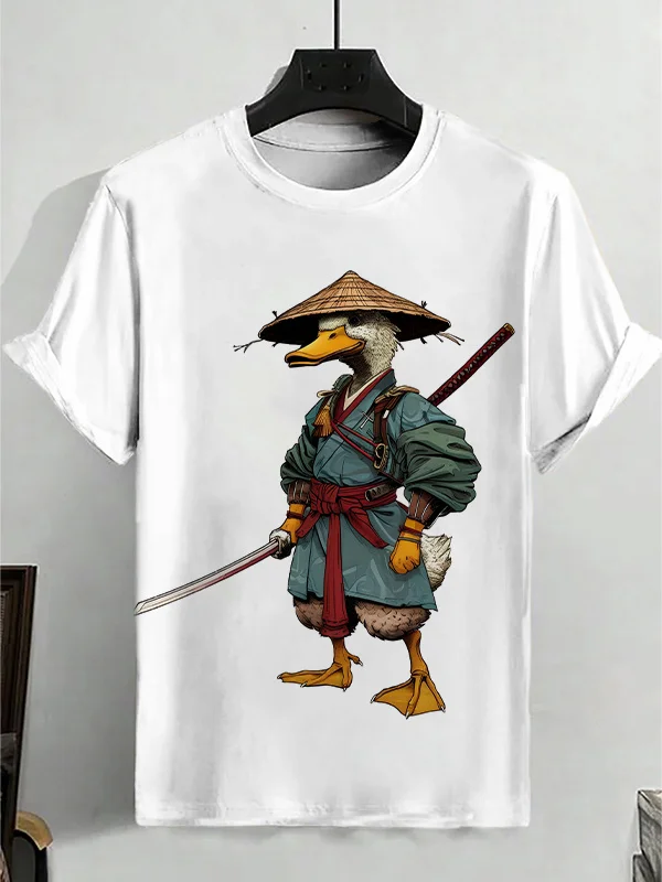 Men's Japanese Samurai Duck Print Casual T-Shirt