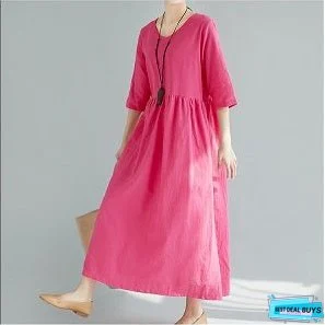 Solid Color Short Sleeve Loose Casual Maxi Dress