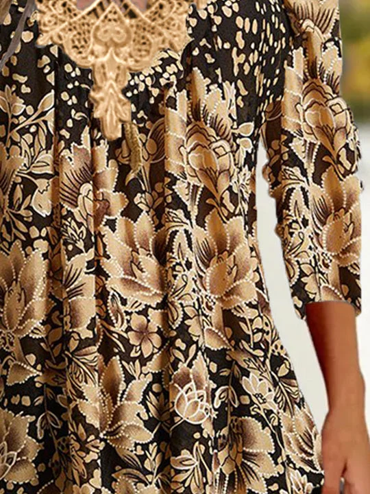 Women Long Sleeve Scoop Neck Floral Printed Graphic,Lace Tops