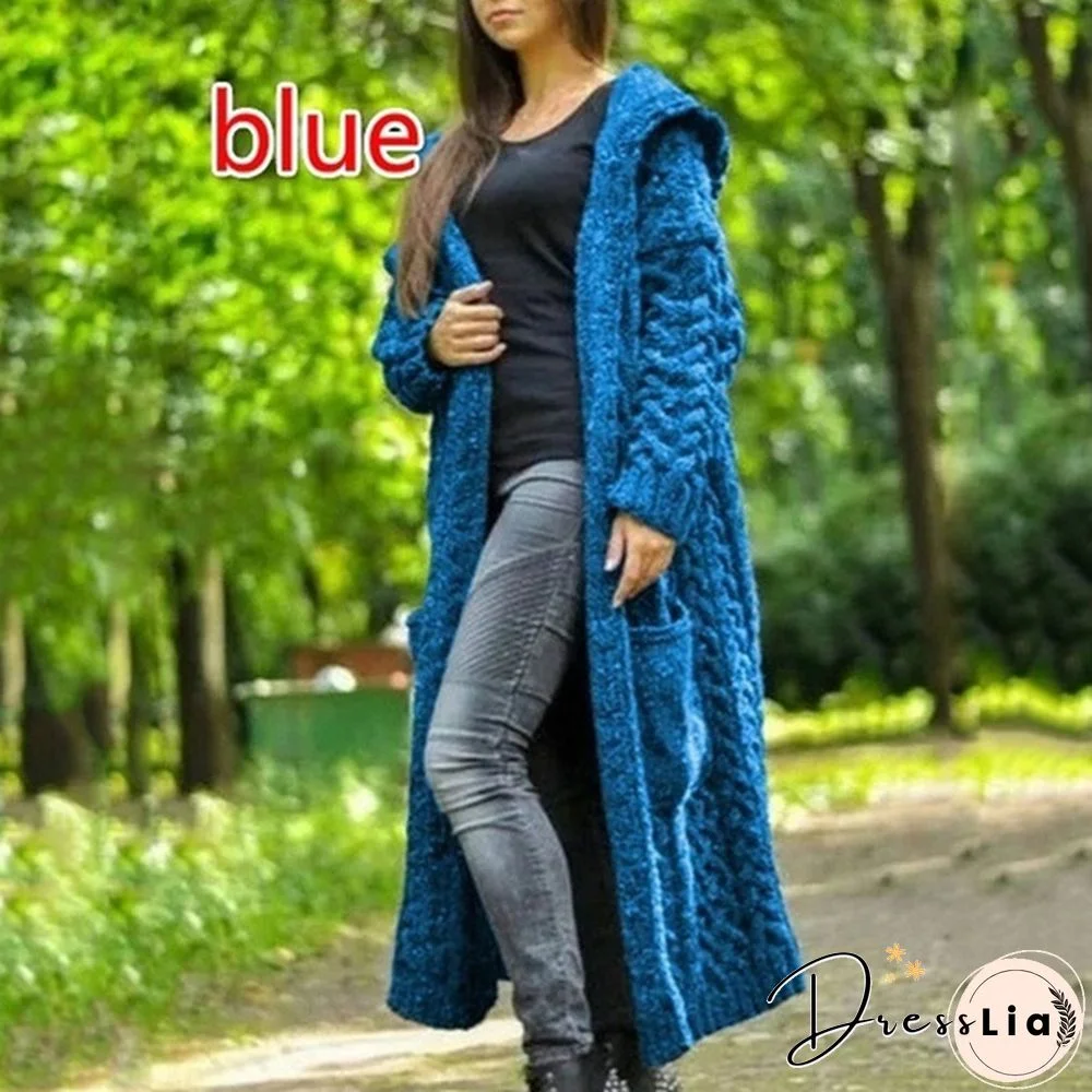 HOT Autumn/Winter Fashion Womens Coat Knit Hooded Sweater Loose Mid-length Casual Streetwear Knitted Cardigan Jackets for Women Outwear vestidos mujer Plus Size casacos de inverno feminino