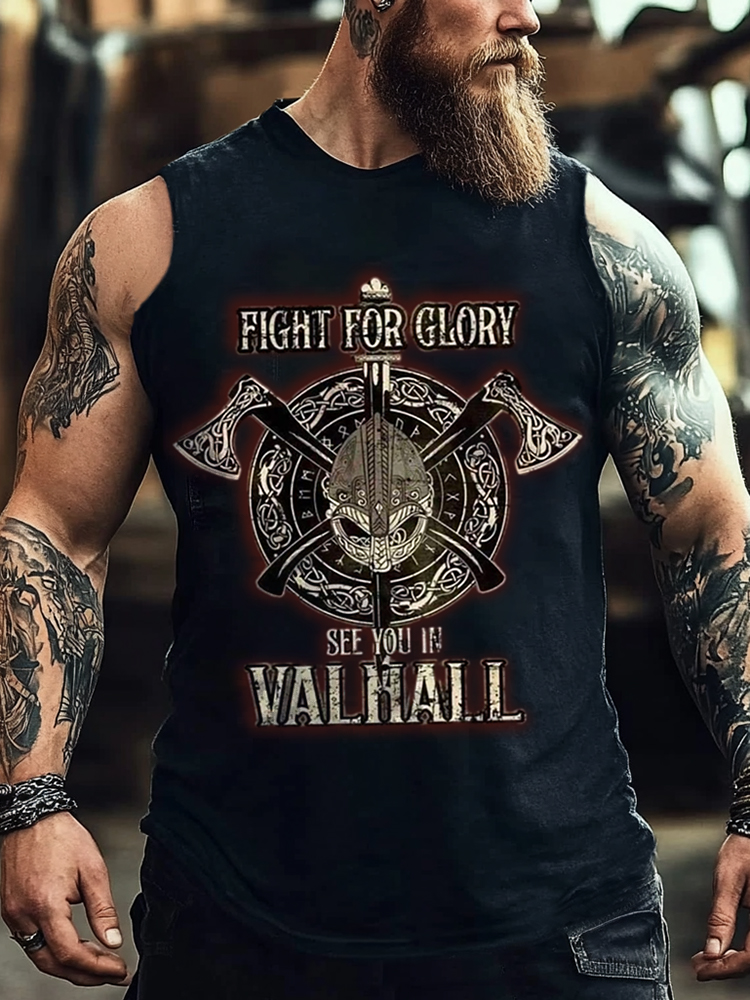 Viking mythology and symbols battle axe helmet rune vest print