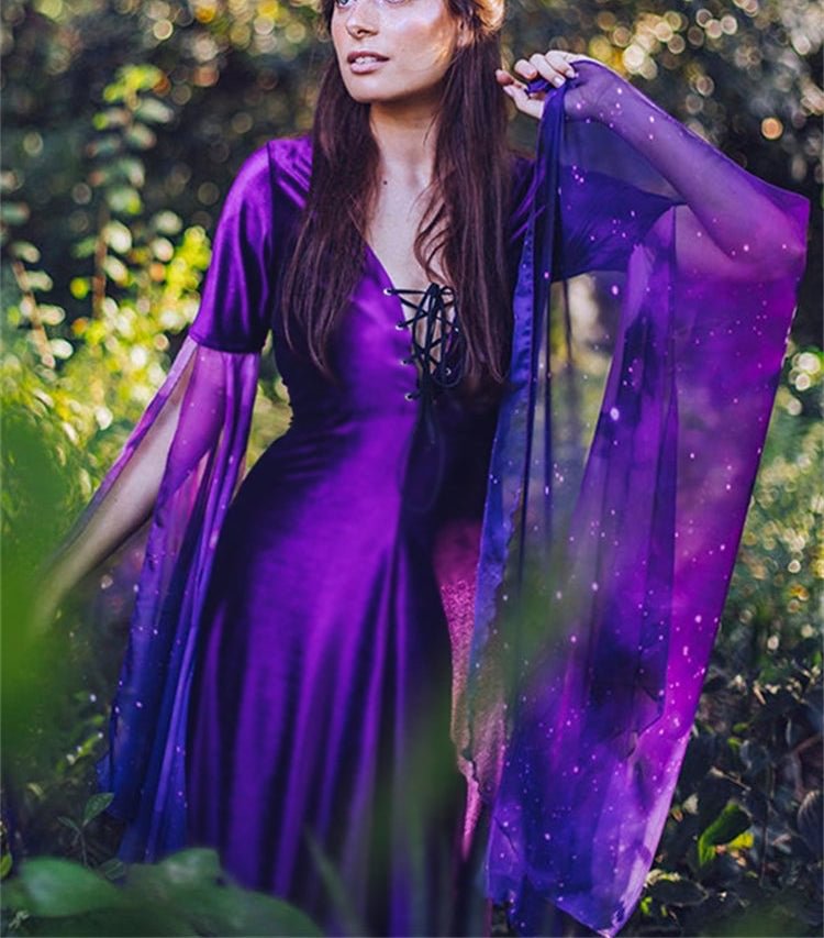 Vintage Medieval Galaxy Flowy Sleeve Maxi Dress
