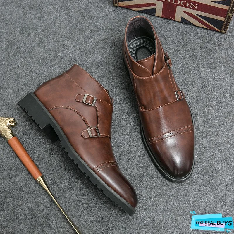 British Style Vintage Hand-Carved Bullock Buckle Boots