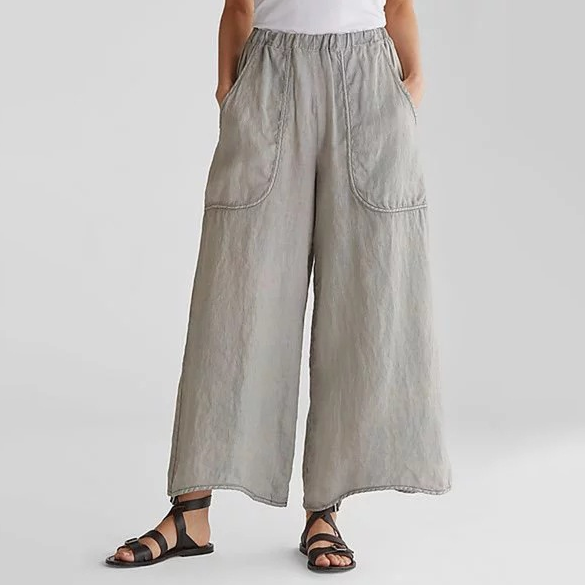 Pure Color Cotton And Linen Pocket Casual Pants