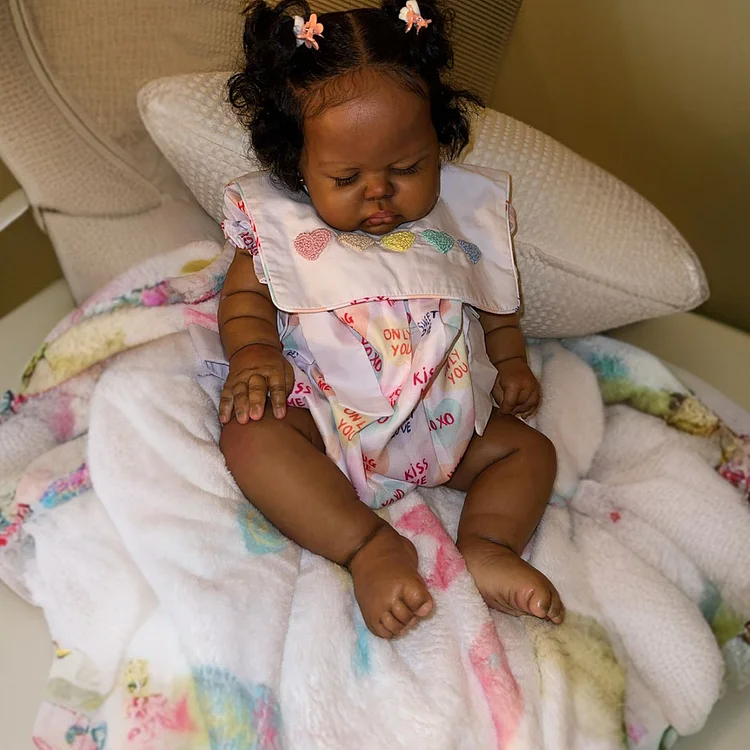 [Heartbeat & Sound] 20" Reborn Lifelike Sleeping African American Baby Girl Elalana Reborn Doll