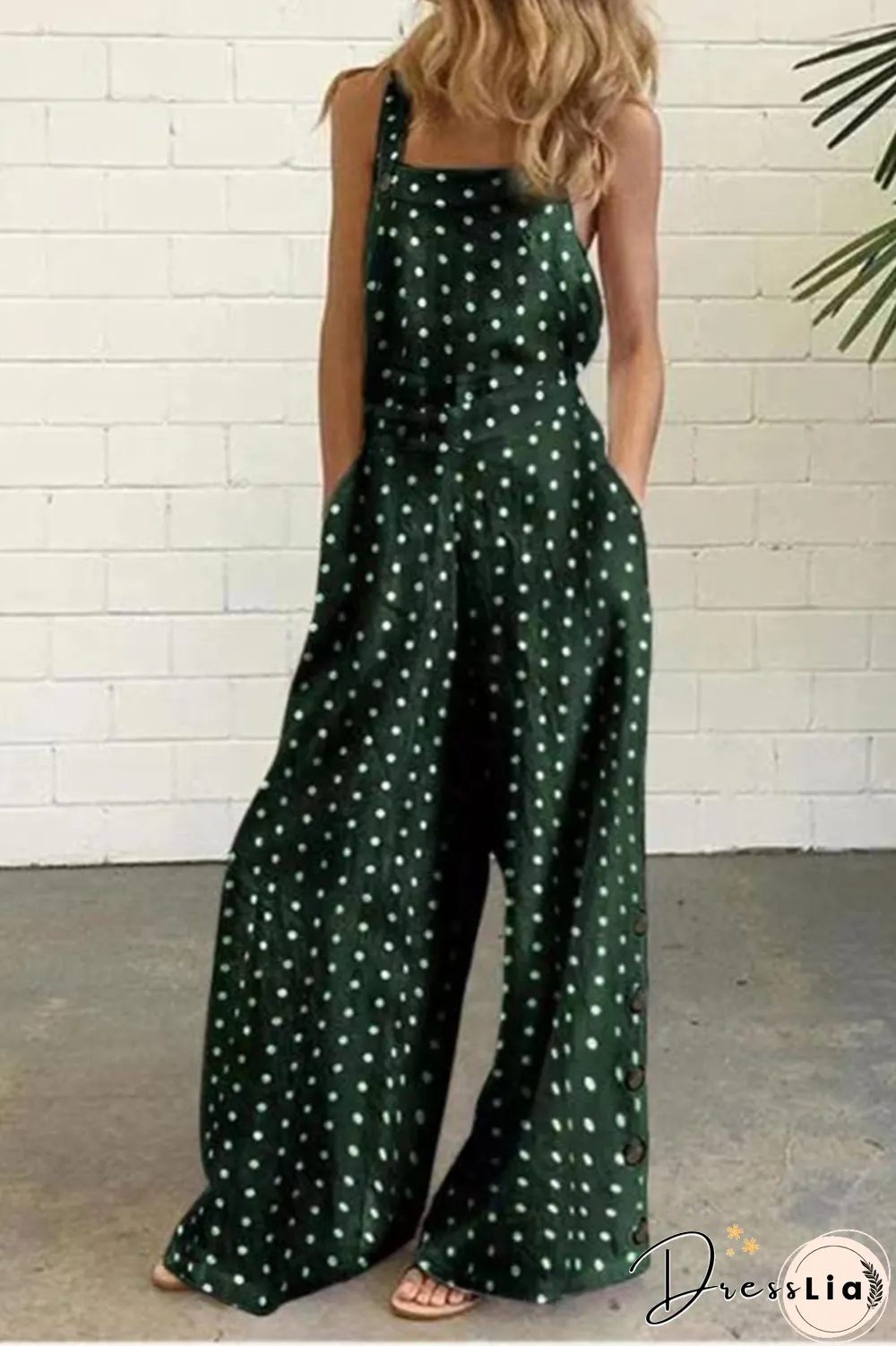 Elegant Dot Print Square Collar Straight Jumpsuits(10 Colors)
