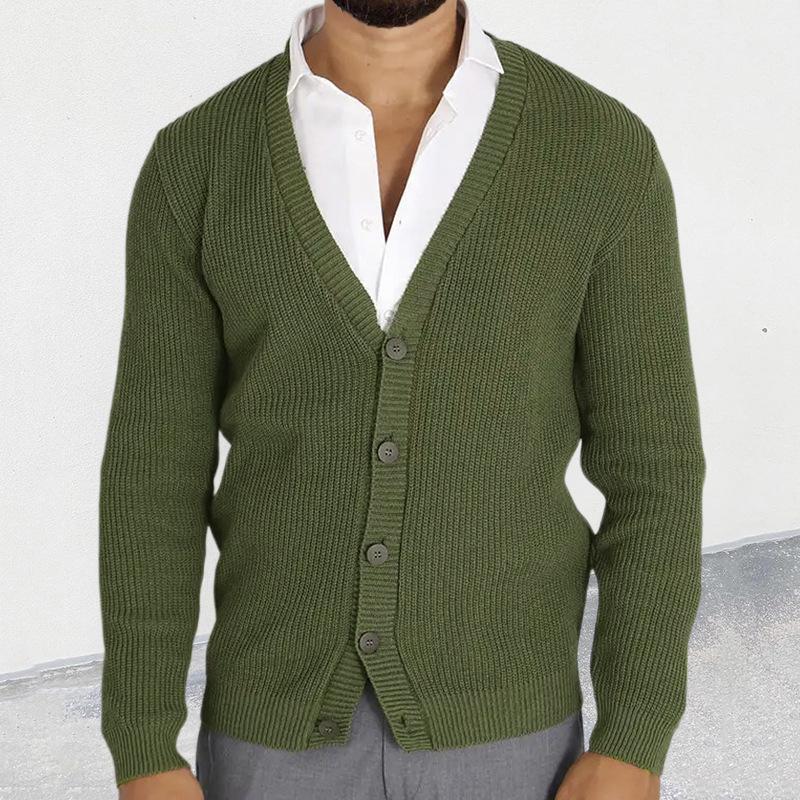 Men's Casual Solid Color V-Neck Single-Breasted Slim Fit Knit Cardigan 19488555M