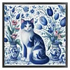 (Counted/Stamped)Blue White Porcelain Cat-11CT Cross Stitch 50*50cm