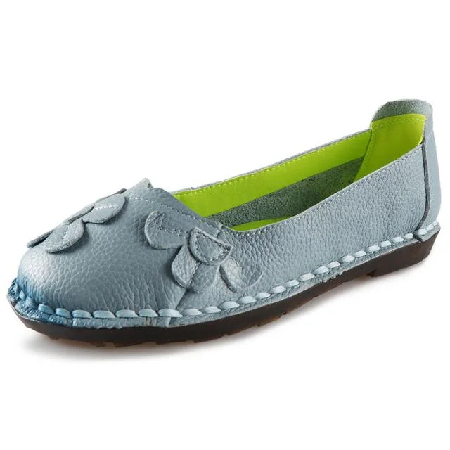 Summer Flat Shoes Women Genuine Leather Ballet Flats Soft Slip On Loafers | EGEMISS