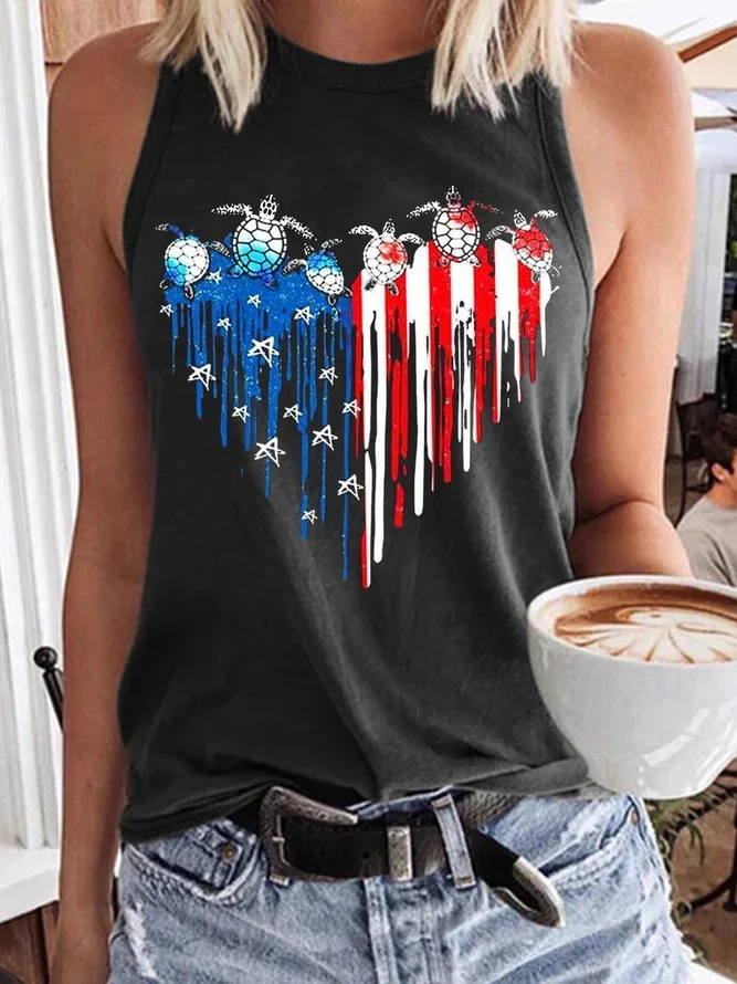 Turtle Contrasting Color Love Print Women's Vest