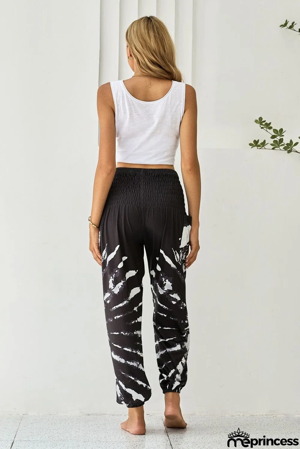 Black Tie-dye Loose Hippy Harem Casual Pants