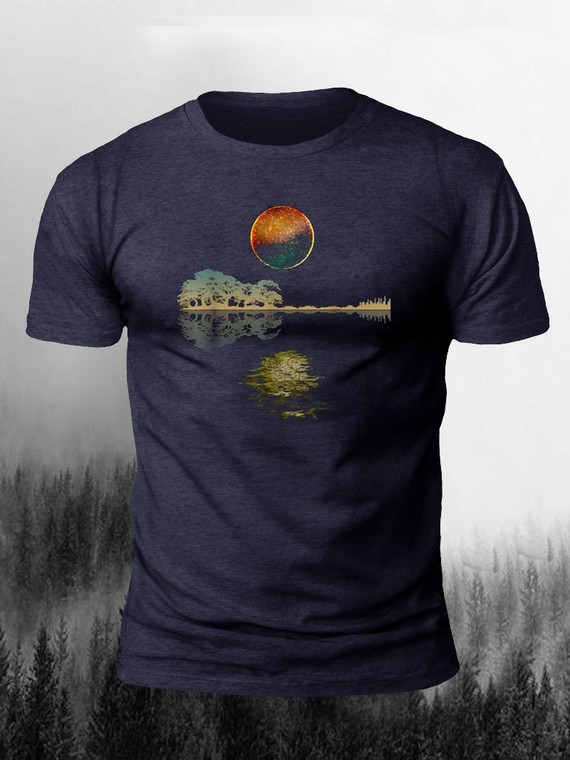 Men's Planet Shadow in the Water Print Casual Short Sleeve T-shirt