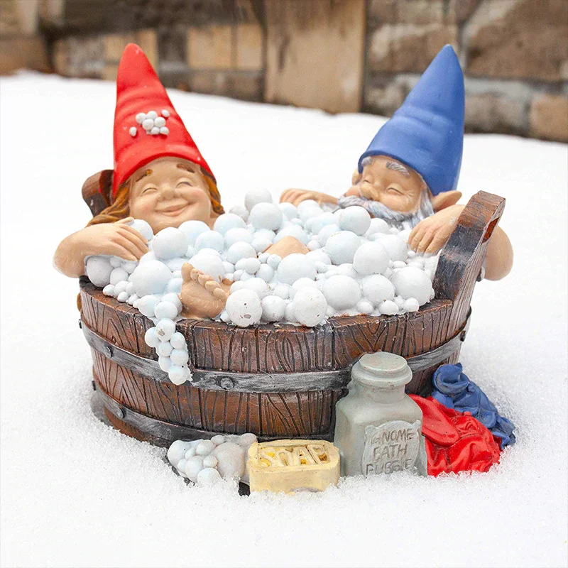 Bathing Garden Gnome Statues with Solar Light