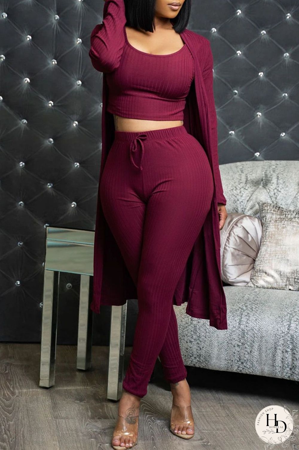 Black Fashion Casual Solid Cardigan Vests Pants O Neck Long Sleeve Three-piece Set