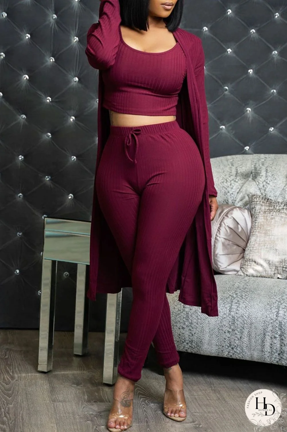 Black Fashion Casual Solid Cardigan Vests Pants O Neck Long Sleeve Three-piece Set