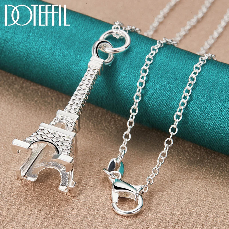 DOTEFFIL 925 Sterling Silver 16-30 Inch Chain Eiffel Tower Paris Pendant Necklace For Woman Jewelry