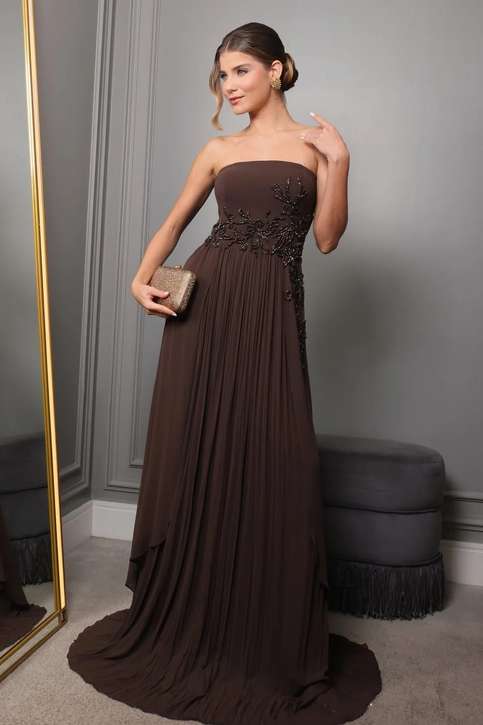 Daisda Sleeveless Square Strapless Prom Dress With Beads