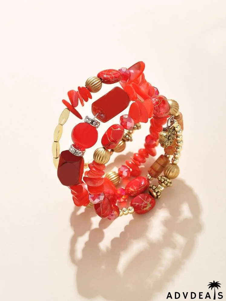 Stone Decor Beaded Layered Bracelet