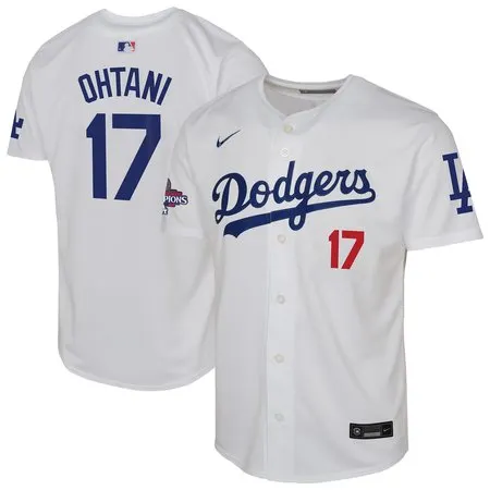 Youth Los Angeles Dodgers #17 Shohei Ohtani  White 2024 World Series Champions Limited Player Jersey