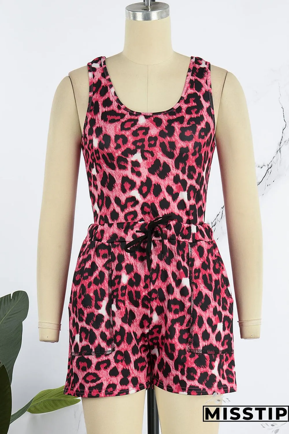Brown Sexy Casual Print Leopard Basic U Neck Sleeveless Two Pieces