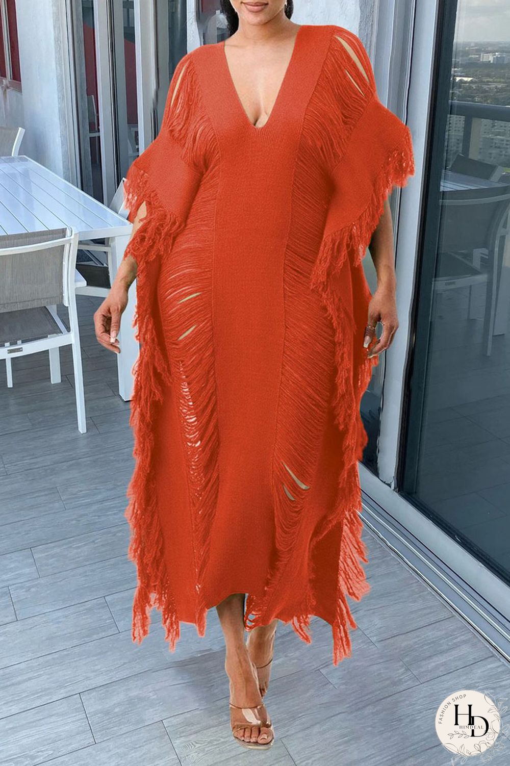 White Sexy Solid Tassel Hollowed Out Patchwork V Neck Beach Dress Dresses