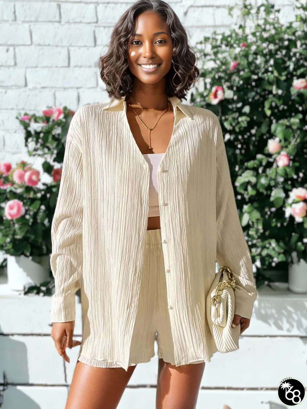 Casual Pleated Textured Women's 2 Piece Suit | 168DEAL