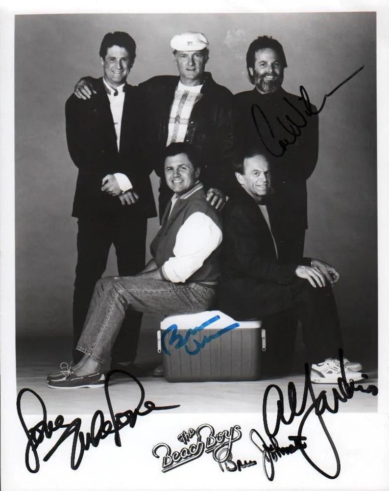 Beach Boys Autographed by BRIAN & CARL Wilson -Al Jardine Bruce Johnston Mike Love 8X10 Photo Poster painting wCOA