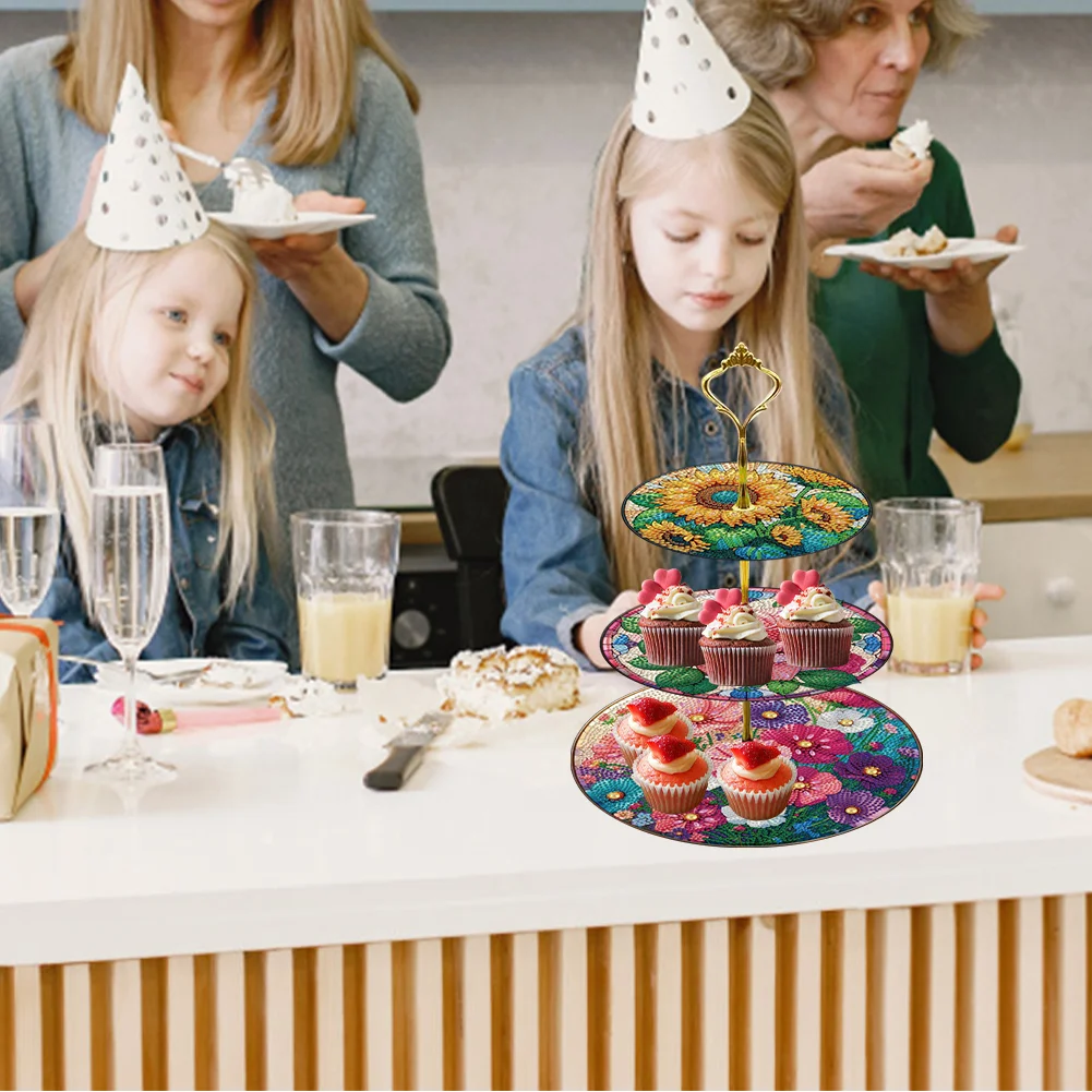 3 Tier Flower Round Diamond Painting Tray Food Plate for Adults Beginners