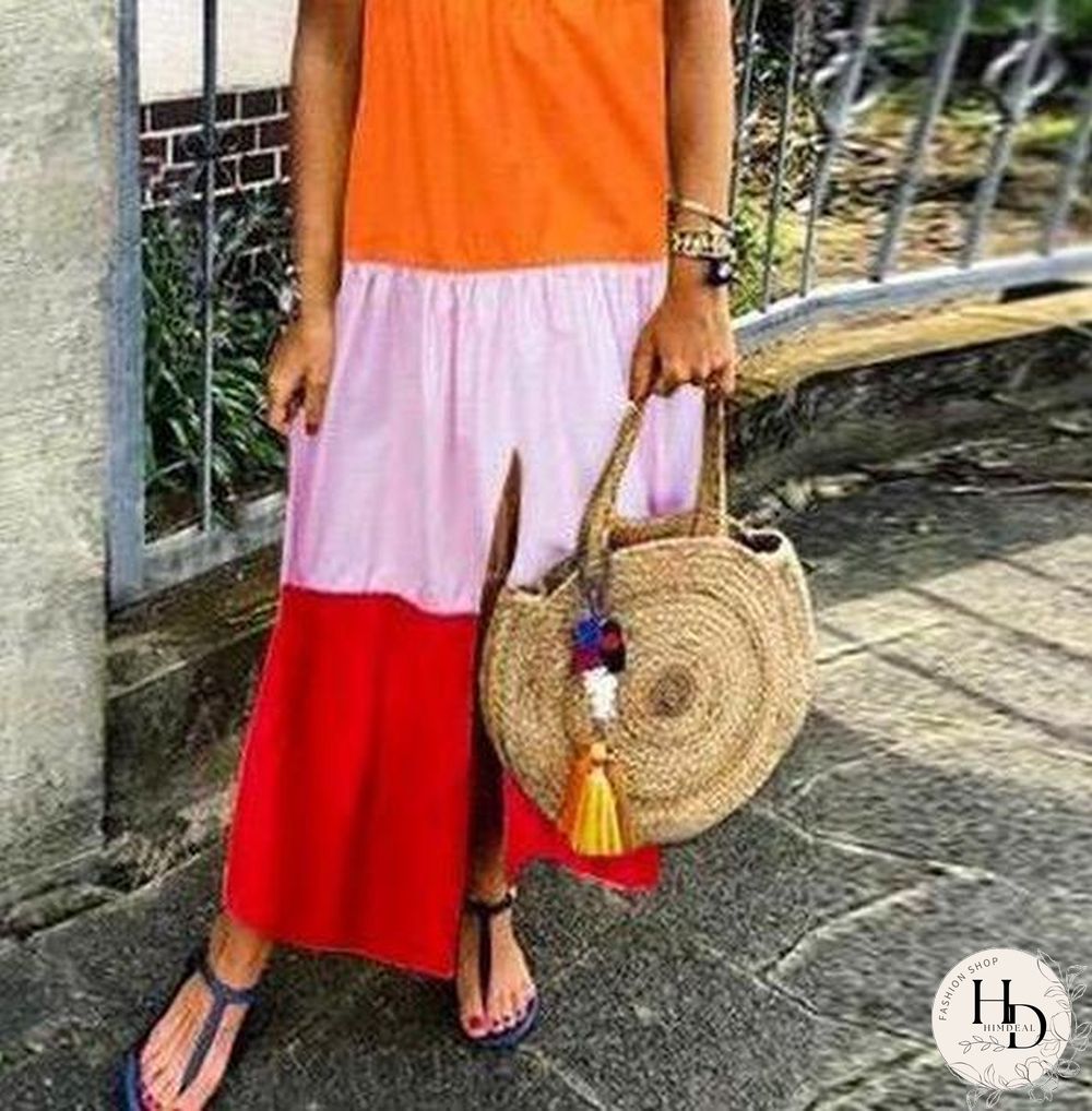 Color Block Tiered Maxi Dress