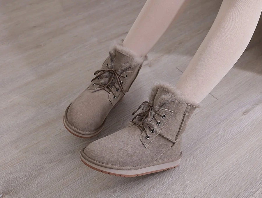 Vstacam 2022 Real Sheepskin Suede Leather Women Fashion Casual Winter Ankle Snow Boots Natural Wool Fur Warm Shoes Brown Waterproof