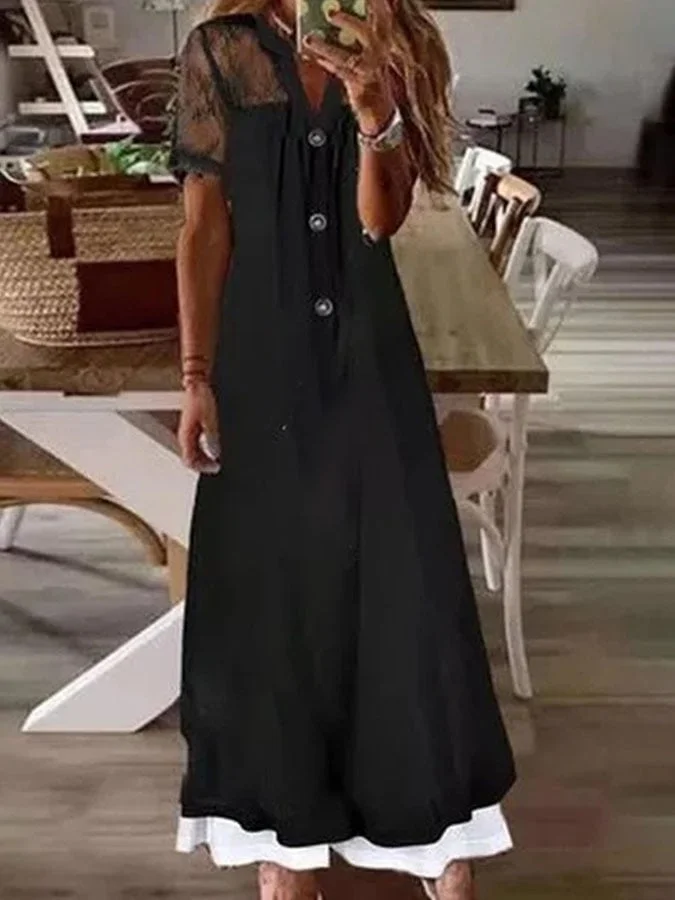 Lace-Paneled Printed Maxi Dress