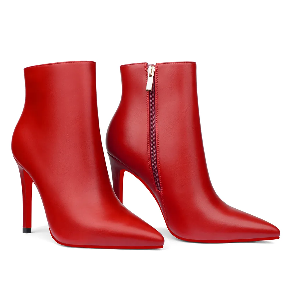 100mm/3.94 inch Women's Ankle Boots Closed Pointed Toe Red Bottom Stilettos Booties-vocosishoes