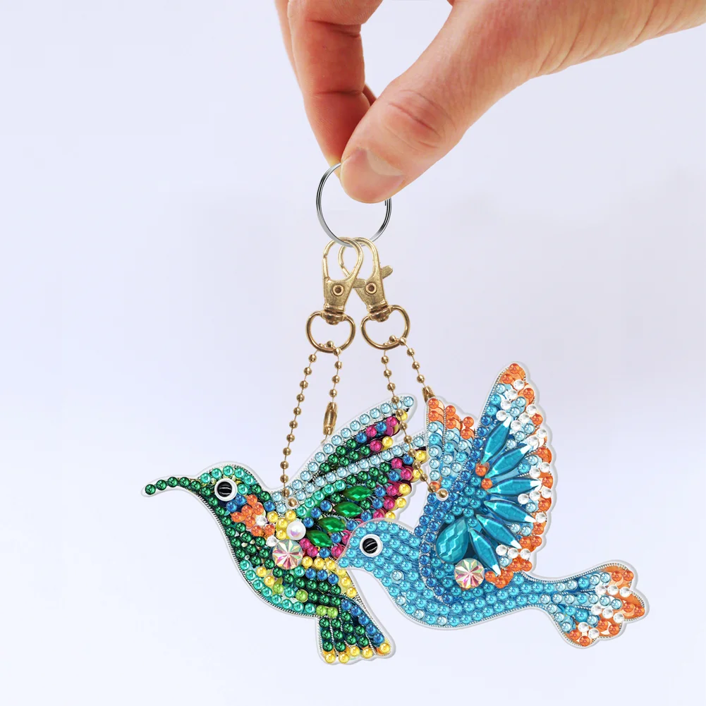 5pcs Diamond Painting Keyring Kit DIY Hummingbird Keychain Pendant(Double Sided)