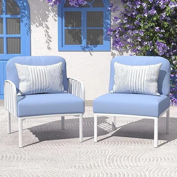 Resin Oversized Patio Furniture Set, Modular DIY Outdoor Sectional Sofa Set, All Weather UV Patio Conversation Set with 5.4'' Thick Cushion for Backyard, Deck, 8pcs Blue White 8pcs/8armrests+7backrests