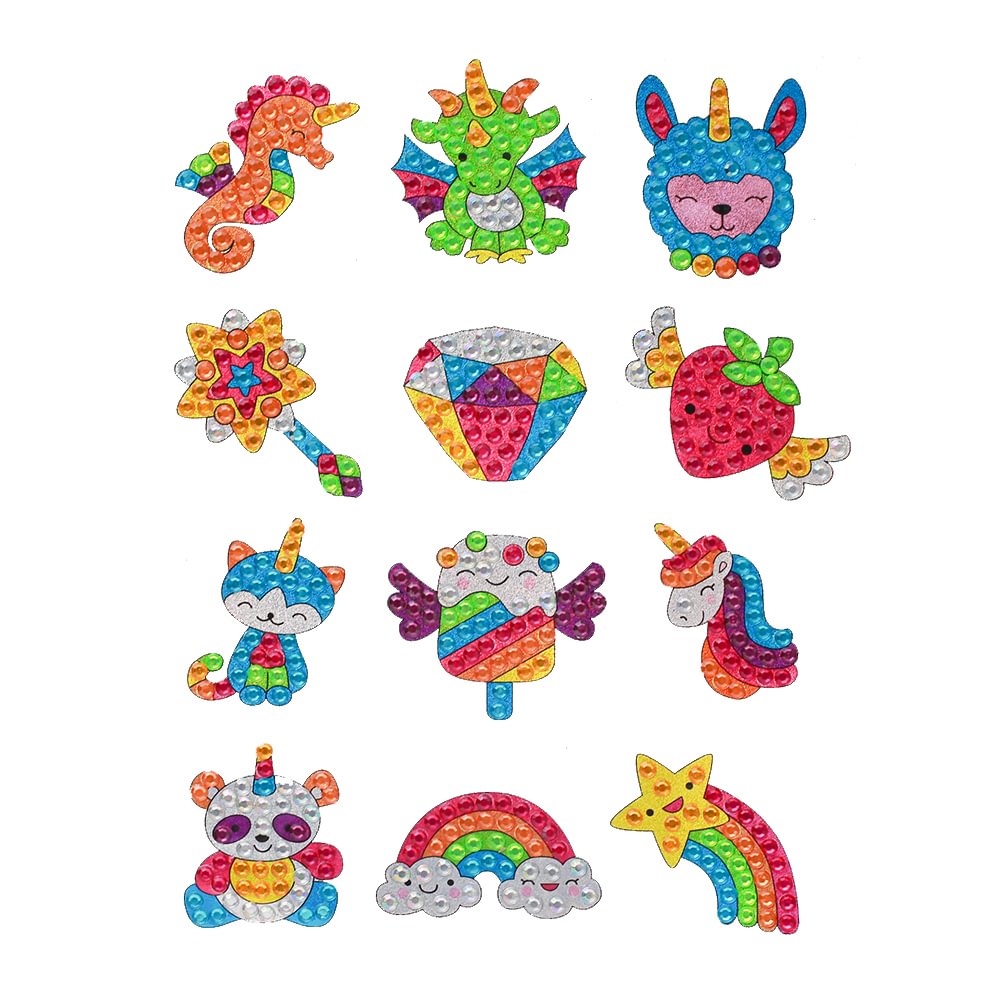 12pcs Round Drill Diamond Painting DIY Decal Cute Animals Sticker