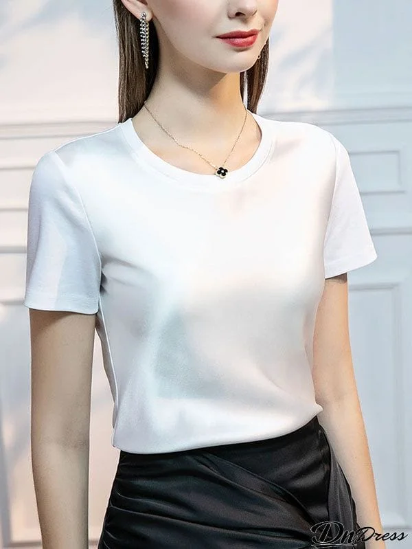 Short Sleeves Solid Color Round-Neck T-Shirts Tops