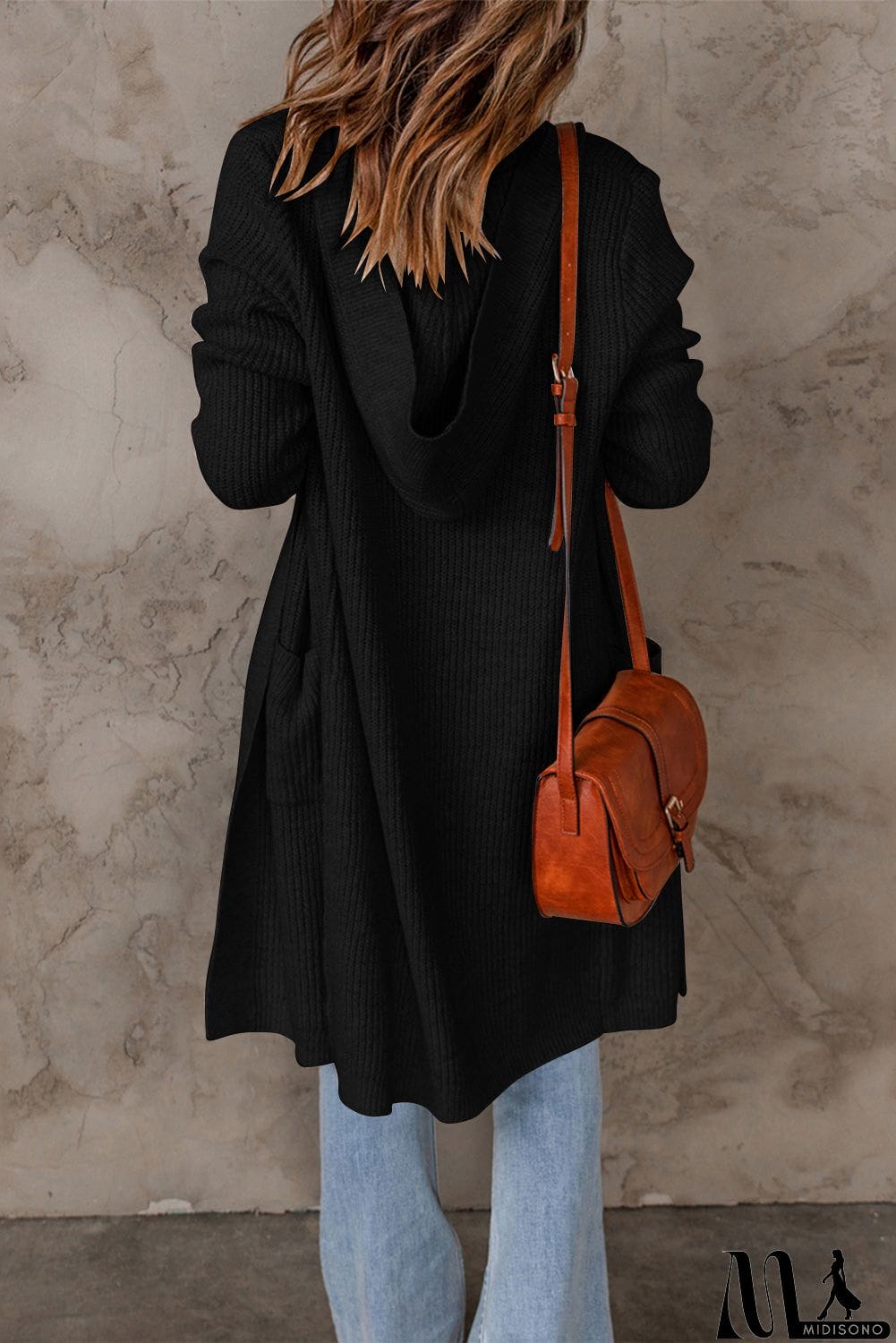 MidiSono - Black Hooded Long Cardigan