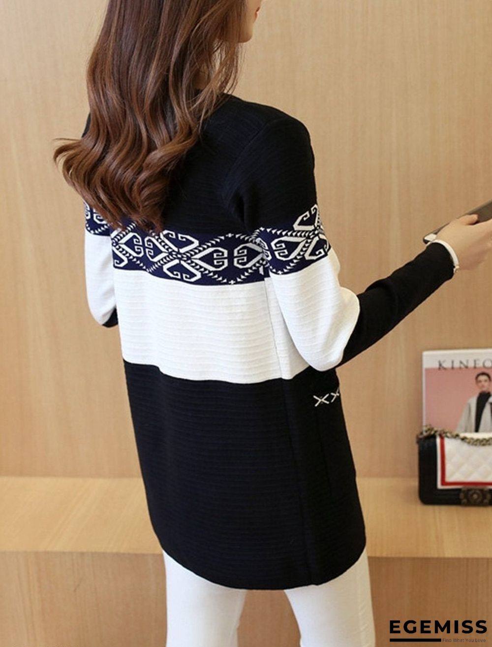 Color Block Printed Patch Pocket Cardigan | EGEMISS