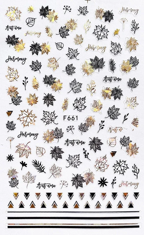 1pcs Fall Maple Leaves Nail Stickers 3D Yellow Gold Fall DIY Sliders Nail Art Decoration Autumn  Adhesive Manicure Nail Decals-Nail Inspo