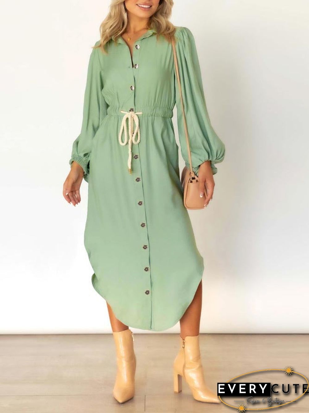 Long Sleeve Front Wrap Button Down Dress
