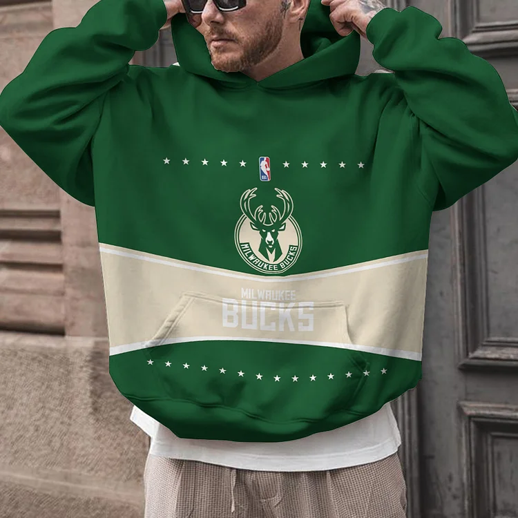 Milwaukee Bucks  Printed Hooded Pocket Pullover Hoodie