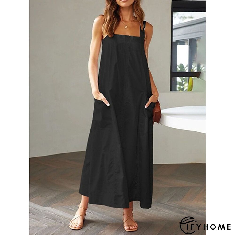 Women's Long Dress Maxi Dress Casual Dress Swing Dress Black Dress Pure Color Fashion Casual Outdoor Daily Date Backless Pocket Sleeveless Strap Dress Regular Fit Black White Yellow Spring Summer S M | IFYHOME