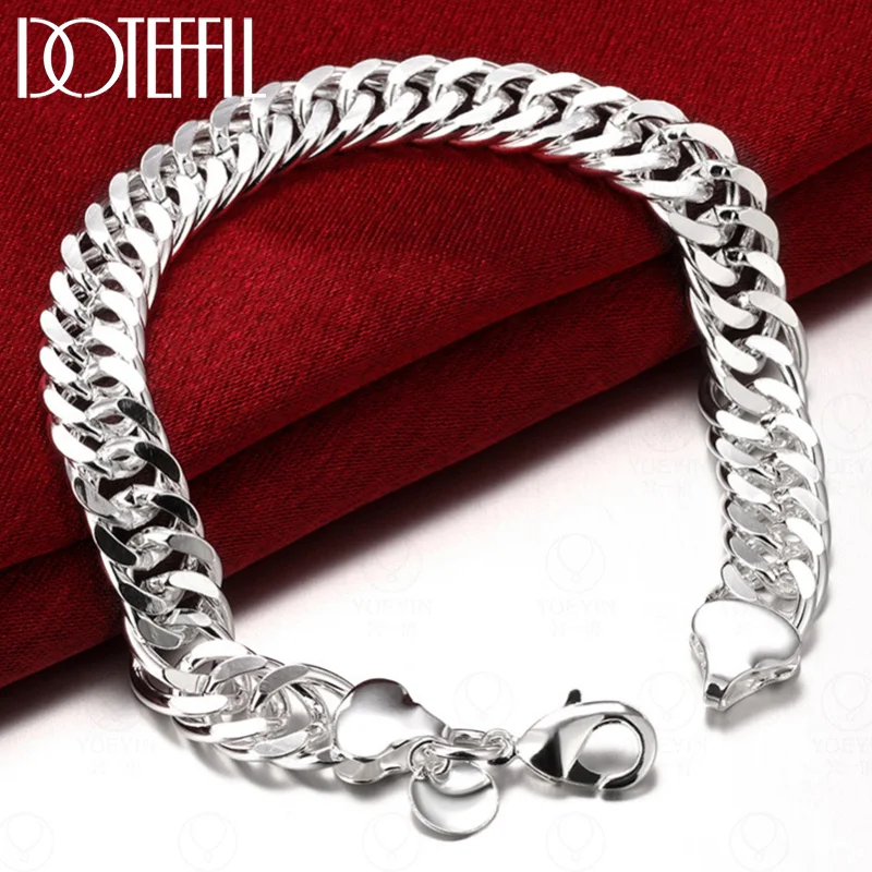 DOTEFFIL 925 Sterling Silver 10mm Side Chain Bracelet For Man Women Jewelry