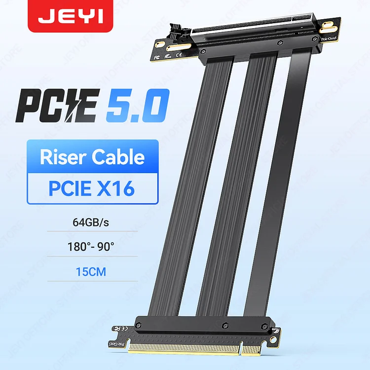 JEYI PCIe 5.0 Riser Cable, 64GB/s Graphics Card Extension Cable Compatible with RTX5090, RTX4090, RX8900, RX7900, WRX80/WRX90E