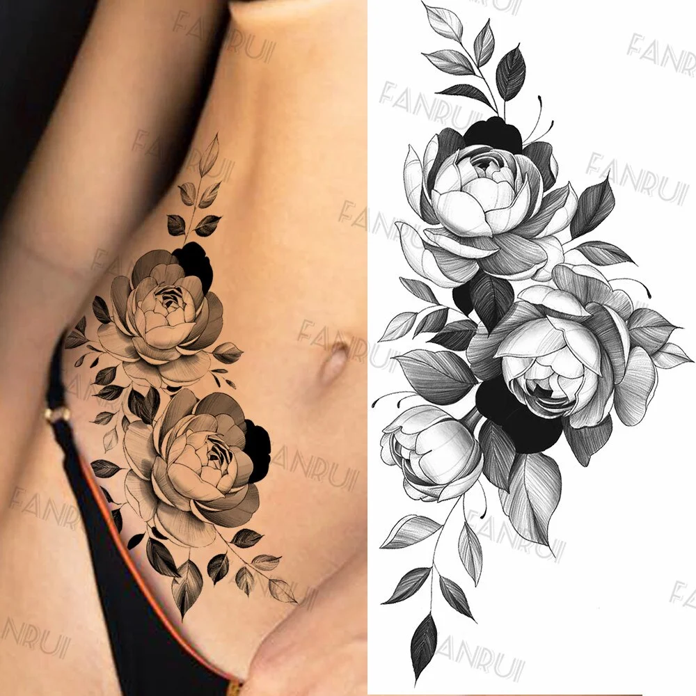 Black Gun Tattoos Sticker For Men Women Arm Art Temporary Tattoos Realistic Fake Flower Lion Tiger Tatoos Decal Cool Warrior DIY